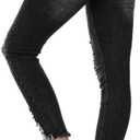 KUNMI Women's Ripped Skinny Jeans Distressed Stretchy Denim Pants (Black, M)