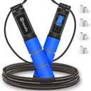 Jump Rope, H Handio Jump Rope with Counter, Workout Jumping Rope with Steel Ball Bearings, Adjustable Length Speed Skipping Rope for Men Women Kids Home Gym, Crossfit, Fitness Exercise (Blue)