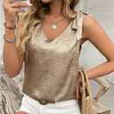 SHENHE Women's Metallic Tank Top Tie Bow V Neck Sleeveless Dressy Casual Going Out Blouse Top (M)