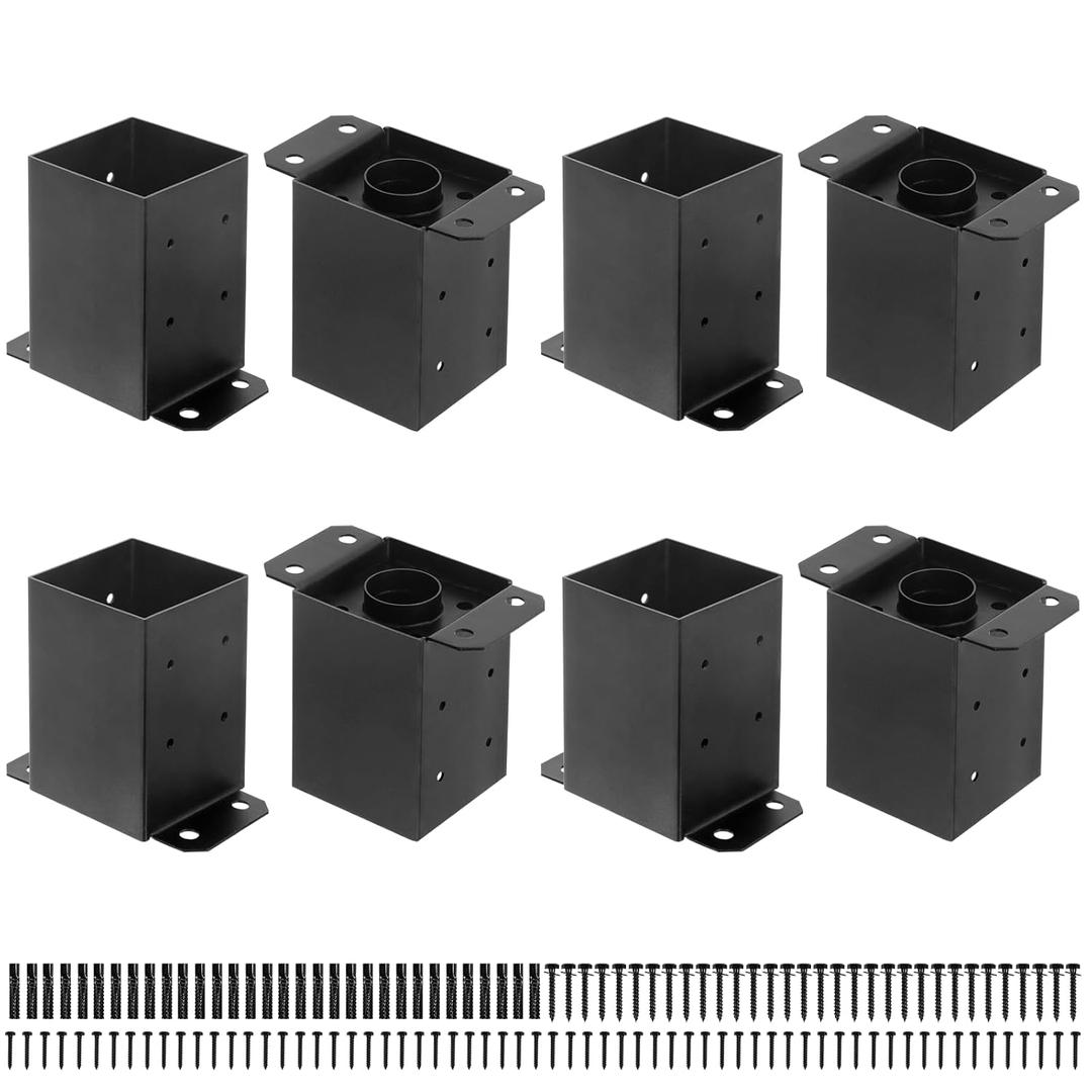 4x4 Post Base 8Pcs,Inner Size 3.6"x3.6" Post Base Brackets, Heavy Duty Powder-Coated Post Anchor Fence Post Anchor,Black Wood Post Brackets for Pavilion Deck Railing Support Deck Base Plate
