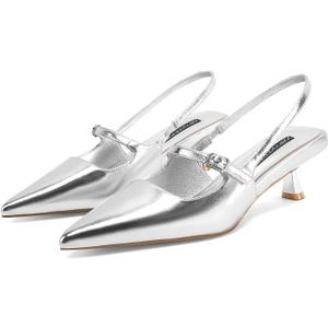 MIRAAZZURRA Slingback Kitten Heels Pumps Pointed Toe Low Heel Slip On Dress Shoes with Buckle Strap for Dating Party Working (5.5, Silver) MIRAAZZURRA Slingback Kitten Heels Pumps Pointed Toe Low Heel Slip On Dress Shoes with Buckle Strap for Dating Party Working (5.5, Silver)
