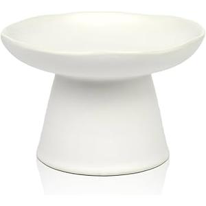 Extra Wide 6.1" Raised Cat Food Bowl, Shallow Ceramic Elevated Cat Feeder, Anti Vomiting, Stress Free, Whisker Fatigue, Pet Food or Water Bowl, White