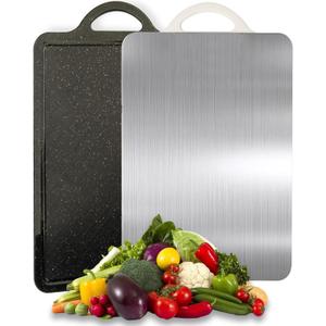 15.2X10.5 In Stainless Steel Cutting Board,Double Sided Steel Cutting Board for kitchen1PCS,Stainless Steel/Wheat straw pp Large Cutting Board for meat,Dishwasher Safe (Black)