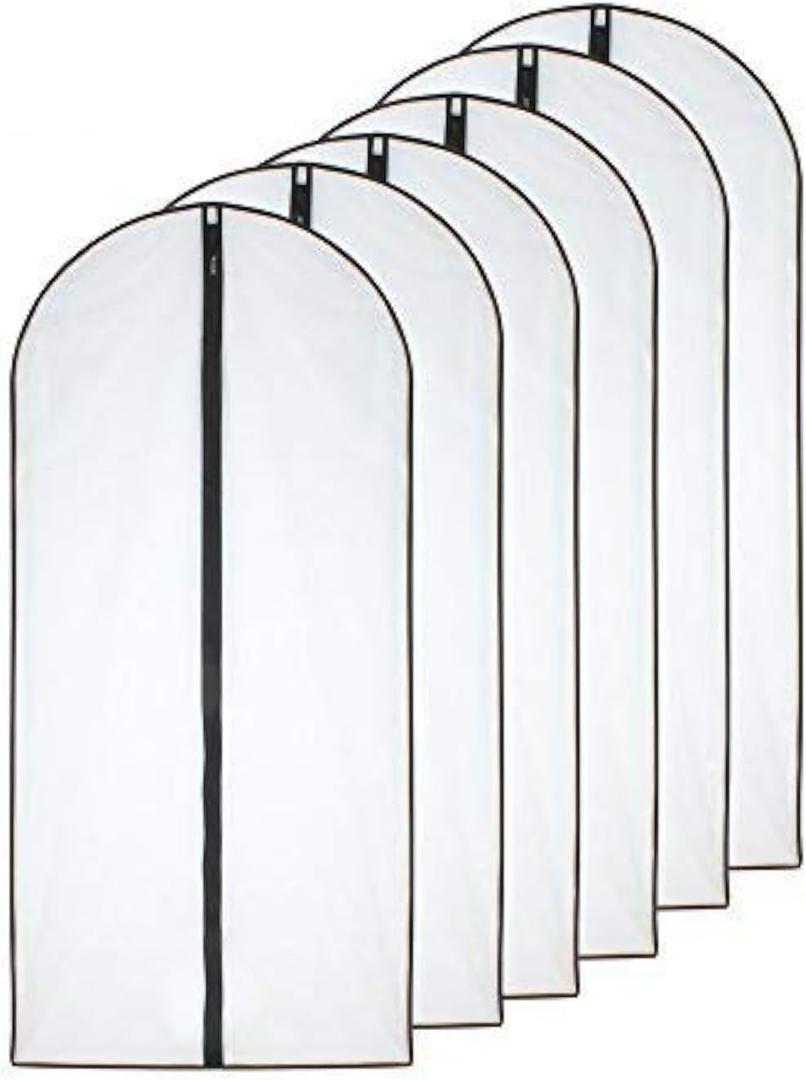 Garment Bag (Set of 6) Plastic Garment Bags with Zipper Hanging Clothes Cover Dress Bag for Suits, Coats Closet (24'' x 40'', Black)