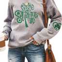 Womens Long Sleeve Shamrock Crew Neck Shirtss Tunic Tops Clover St Patricks Day Pullover SweatShirtss (Medium, Tree)