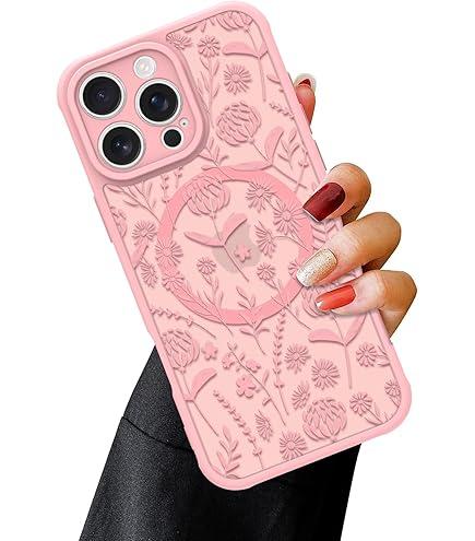 Magnetic for iPhone 16 Pro Max Case [Compatible with MagSafe] Pink Wild Flower Slim Translucent Matte for iPhone 16 Pro Max Camera Lens Protection Cover, Pink Flowers  