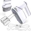 binROC Cordless Electric Hand Mixer, 12-Speed Rechargeable Handheld Mixer with Eject Button, 6 Stainless Steel Attachments, Snap-On Storage Case, LED, Self-Stand for Baking, Cake, Dough, Egg (White)