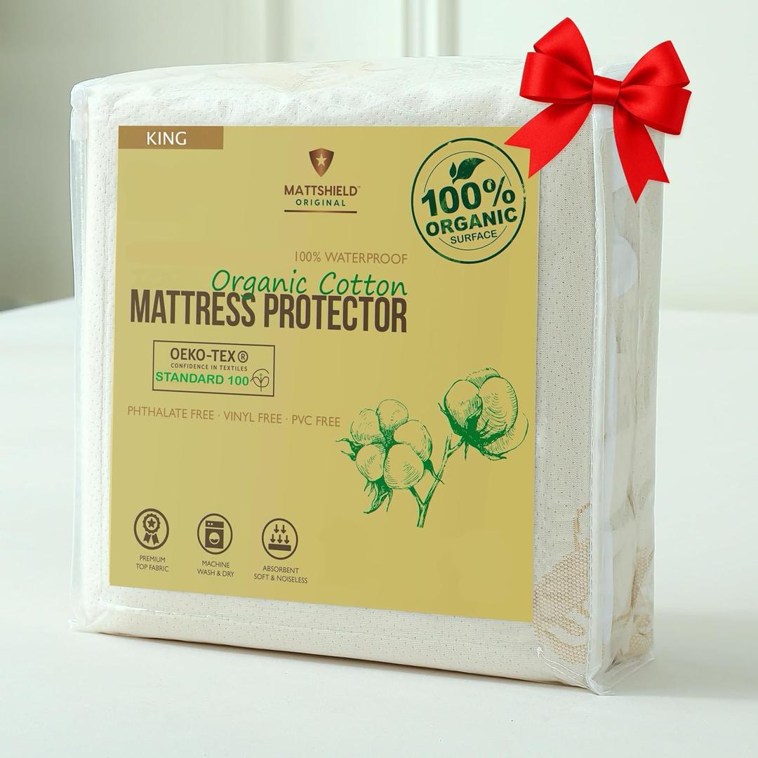 Waterproof Organic Mattress Protector King  Soft Organic Cotton Top  Noiseless & Breathable 250 GSM Pad Cover  Deep Pocket Fitted Design