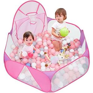 Eocolz Kids Ball Pit Large Pop Up Childrens Ball Pits Tent for Toddlers Playhouse Baby Crawl Playpen with Basketball Hoop and Zipper Storage Bag, 4 Ft/120CM, Balls Not Included (Pink)