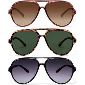 EYEGUARD 3 Pack Retro Aviator Bifocal Reading Sunglasses for Women Men UV400 Protection Classic Square Sun Readers