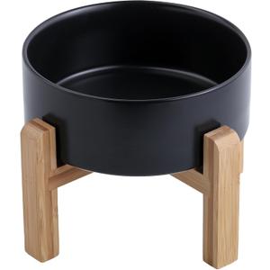 Black Raised/Elevated Ceramic Dog Bowl for Small Medium Sized Breeds,Dog Food Water Bowl with Stand,6 in Non Slip Heavy Pet Feeding Dish 3.6 Cups/ 850 ml /28 OZ