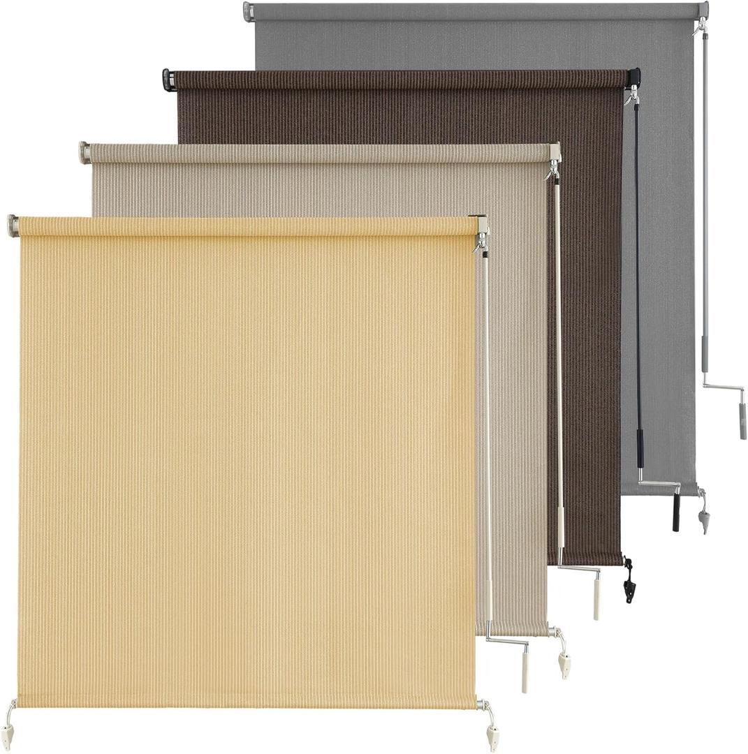 AOSKY Porch Screens for Patios Outside Outdoor Privacy, Cordless Sun Shades Roll Up Blinds with Spliced Pole Design, UV Blocking for Deck, Balcony, Backyard (72x72 Inch, Wheat)