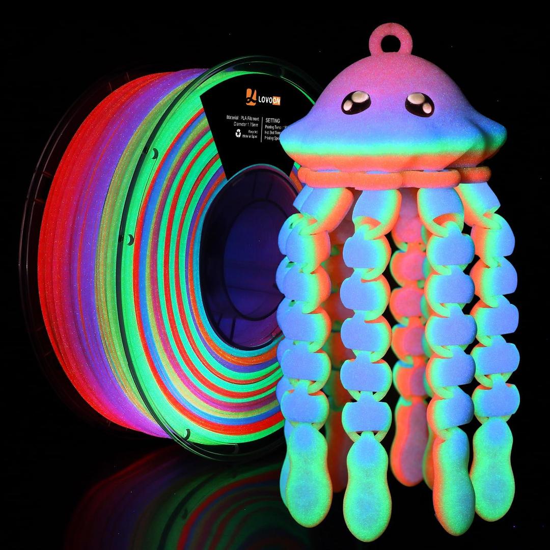 LOVOON 3D Printer Filament Luminous Glow Rainbow PLA,Magic irradiative 3D PLA Filament 1.75mm, for Halloween and Christmas Decorations, Glow-Rainbow 6,1KG(2.2lbs)/Spool