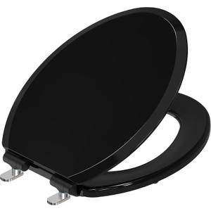 Pro Elite Heavy-Duty Wood Toilet Seat Elongated, Black, Magnetic Quick-Release Easy-Clean and Change, HushMotion Soft Close, StainShield High-Gloss Finish, Arch-Tite Secure Fit
