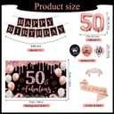 50th Birthday Party Decorations Kit, Happy 50th and Fabulous Birthday Decorations Set Crown and Sash,53Pcs Rose Gold and Black Gifts for Women 