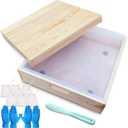 Square soap molds for soap Making Large Size - 8L 282OZ 18lb Large Rectangle Soap Mold Silicone - iwith Wood Box and Wooden Cover, soap Packaging, Gloves, Stirring Stick
