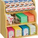 LASZOLA Bamboo Tea Bag and Coffee Holder Organizer for Cabinet Counter Office, 3 Tier Large Capacity Vertical K Cup and Tea Packet Storage Rack, Sturdy Display Stand, Easy Assemble
