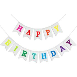 2 x Happy Birthday BannerPreStrung Burlap 9ft Birthday Decorations & Reusable Birthday Sign for Men, Women & Kids | Party Supplies Backdrop (Colorful)