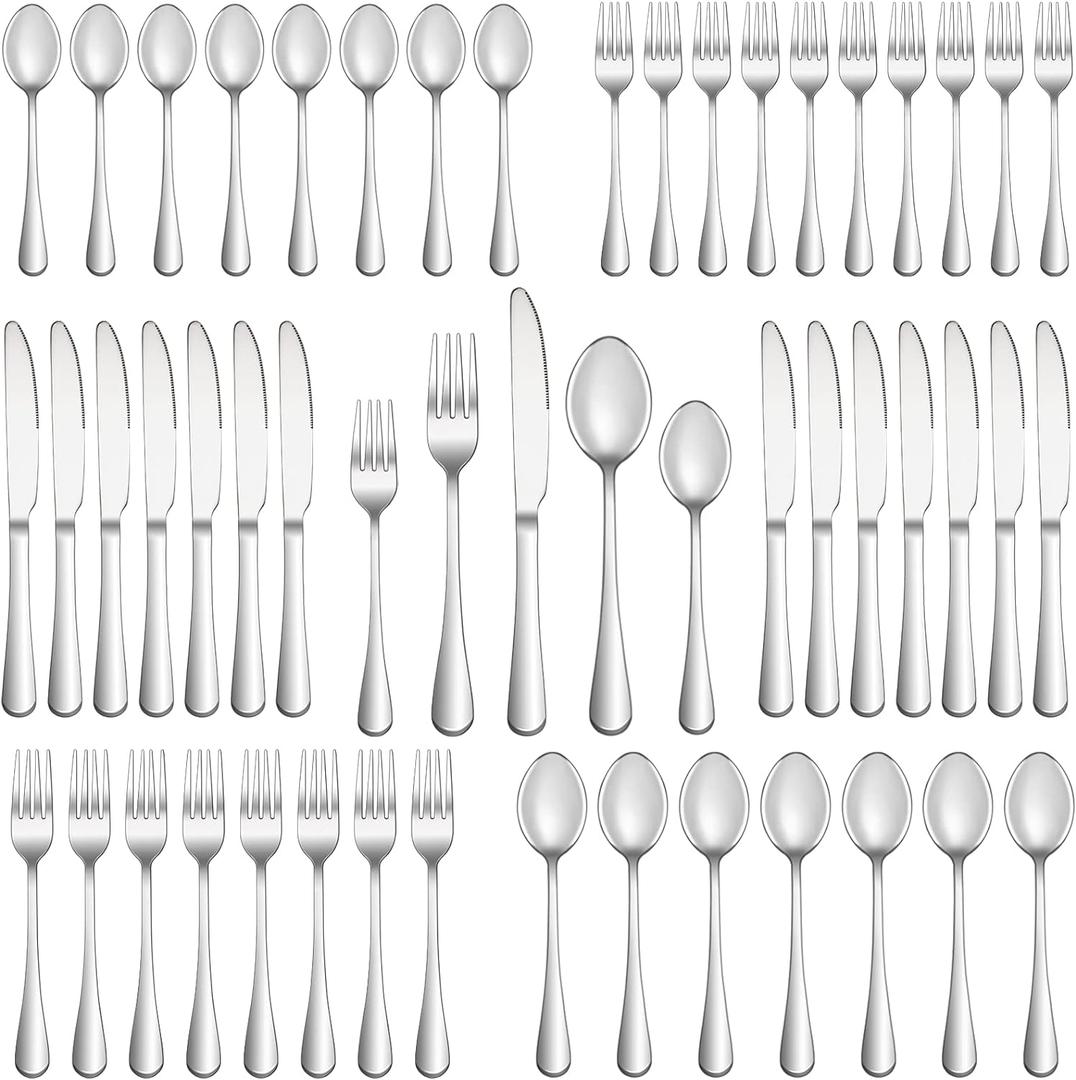 50 Piece Silverware Set Service for 10,Premium Stainless Steel Flatware Set,Mirror Polished Cutlery Utensil Set,Durable Home Kitchen Eating Tableware Set,Include Fork Knife Spoon Set,Dishwasher Safe
