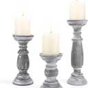 Rustic Wooden Pillar Candle Holders Set of 2 12'' '' 6'' Farmhouse Wood Candle Stand for Table Centerpieces, Vintage Tall Candleholders Fireplace Mantel Decor for Living Room, Grey