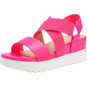 DREAM PAIRS Womens Open Toe Ankle Strap Platform Wedge Sandals (8.5, Neon/Pink)