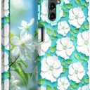 Hocase for Galaxy A15 5G Case, Heavy Duty Shockproof Protection Soft Silicone Rubber Bumper+Hard Plastic Hybrid Protective Case for Samsung Galaxy A15 5G (6.5") 2024 - White Flowers in Teal