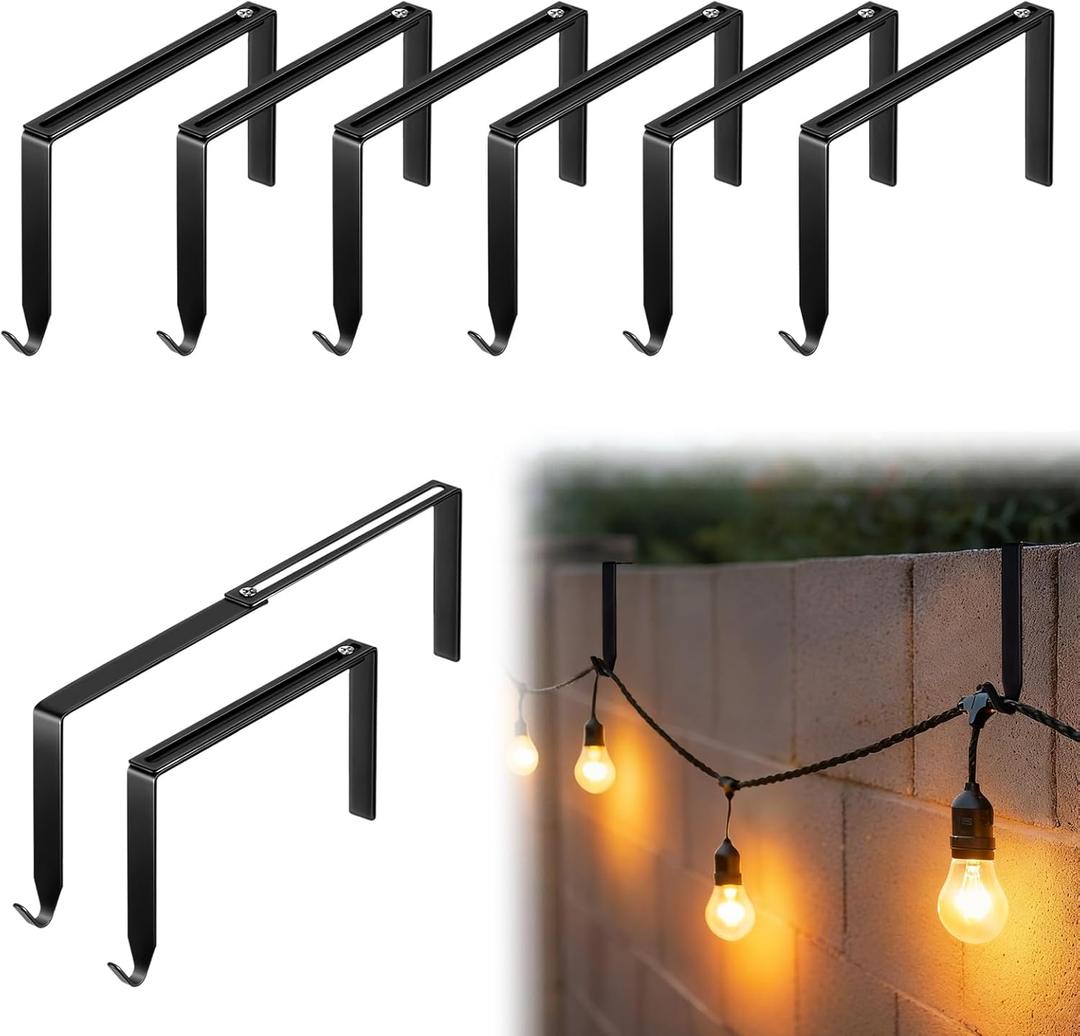 Frienda 6 Pcs Adjustable Outdoor Light String Metal Hooks for 6-11 Inch Concrete Wall Cinder Block Fence Hangers Outdoor Light String Hooks No Drill for Concrete Wall Cinder Block and Fence(Black)