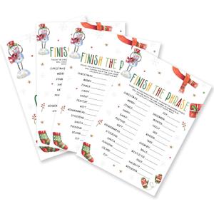 Finish The Phrase Christmas Party Game Card Set - 20 Christmas Game Cards Funny Holiday Activity for Family Adults Teens - Xmas Party Decoration & Supplies(Snowman Sock)- A04