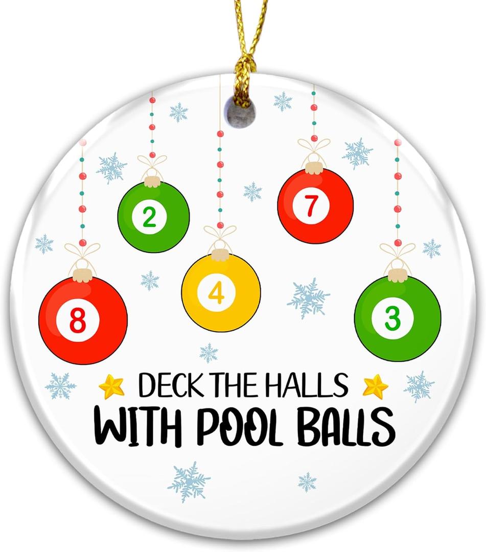 3 x Pool Balls Ornament 2025  White Elephant Gift, Deck The Halls with Pool Balls Ceramic Ornament  Holiday Tree Decoration for Pool Players, Bar Gamers & Billiards Fans  Gag Gift & Stocking Stuffer