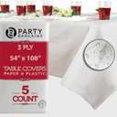 PARTY BARGAINS 5 Disposable Table Covers - 54" X 108", 3 Ply Paper & Plastic White Table Cover