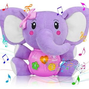 Aitbay Plush Elephant Music Baby Toys 0 3 6 9 12 Months, Cute Stuffed Aminal Light Up Baby Toys Newborn Baby Musical Toys for Infant Babies Boys & Girls Toddlers 0 to 36 Months (Purple)