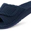 Litfun Orthopedic Slippers for Women Arch Support Indoor House Slippers Adjustable Open Toe Corduroy Bedroom Shoes with Memory Foam for Plantar Fasciitis (8-8.5, Blue)
