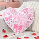 Bucherry Valentines Day Heart Pillow 14 x 12 Inch Romance Bow Love Throw Pillows Soft Plush Fluffy Faux Fleece Cushion for Women Valentine Anniversary Bed Couch Decor