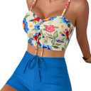 Herseas High Waisted Bikini Sets for Women Floral Print Two Piece Tummy Control Swimsuits Drawstring Short Bathing Suit M