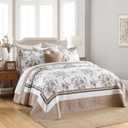Oversized King Bedspreads 128x120 Extra Wide - Garden Floral Farmhouse Reversible California King Quilt Set Oversized, 3-Piece Lightweight Thin Comforter Coverlet Set, Cal King, Brown/White