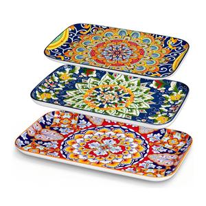 vancasso Serving Platters Set of 3, 16"/14"/12" Inch Rectangular Trays - Serving Platter Extra Large, Ceramic Bohemian Serving Dish for Entertaining Food, Microwave & Dishwasher Safe, Colorful