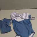 Funnycokid Girls One Piece Swimsuits Size 12-14 Bathing Suit Twist-Knot Blue Stripes Color Block Pad Teen Swimwear with Cover Up Skirt