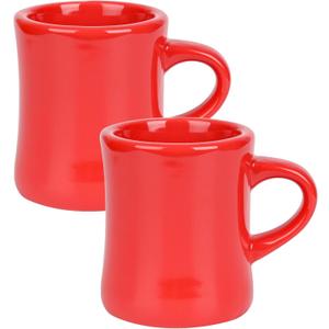 Vintage Ceramic Coffee Mugs Set of 2, 10oz Heavy Retro Diner Mugs, Thick & Sturdy for Coffee, Cocoa, or Latte, Microwave & Dishwasher Safe, Elegant Gift for Men, Women (Red)