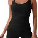 Eomenie Women's Swimsuit Tankini Set Modest Tummy Control Slimming Bathing Suits Two Piece Swim Suit with High Waisted Short (Large, Black)