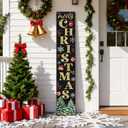 Golden Black Winter Christmas Welcome Sign for Front Door with Hanging Rope, 47" Farmhouse Cute Vertical Wood Welcome Sign for front porch, Rustic Large Tall Wooden Porch Leaner Home Outdoor Decor