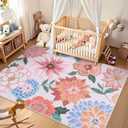 OLANLY 4x6 Area Rug, Washable Floral Rug for Bedroom, Living Room, Dining Room  Non Slip Low Pile Soft Indoor Carpet, Lightweight & Non-Shedding Throw Rug for Office or Kids Room, Pink