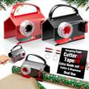 2 Pack Wrapping Paper Cutter & Tape Dispenser Dual Use, Gift Wrap Cutter Tool for Rolls Paper with 4 Tapes & 2 Replace Blades Kit for Christmas Birthday, Easy Cut for Present Wrapping
