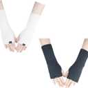 Arm Warmers Women Winter Long Fingerless Gloves Knitted Wrist Warmers with Thumb Hole Arm Sleeve Pack (22cm, A-white+dark Green)