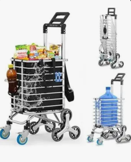 Stairs Climbing Shopping Cart 360° Swivel Wheels Foldable Collapsible & Lightweight, Perfect for Groceries Laundry Utility Cart