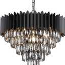 Black Crystal Chandeliers,Contemporary 24'' Modern Ceiling Lights Fixtures Flush Mount Pendant Light 12 Lights 5-Tiers K9 Large Hanging Lamp for Entryway Dinning Room Living Room Bedroom