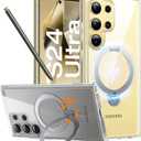 TORRAS 360 Spin Magnetic Stand for Samsung Galaxy S24 Ultra Case, Fit for Magsafe, Hard PC S24 Ultra Phone Case with Kickstand & Ring Holder, Transparent Clear