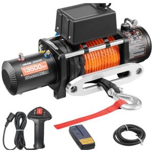 VEVOR 13,500 lb Electric, Truck Winch 12V DC 3/8 in x 80 ft Synthetic Rope Aluminum Fairlead Wireless & Wired Remote Control, 13500 lbs, IP55 Waterproof Towing for Off Road Jeep SUV Boat