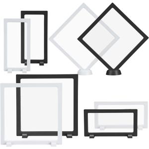 8 Packs 3D Floating Frame Display Case Coins Display Holder Stands for Jewelry, 7 Inch Transparent PE Film Jewelry Storage Box with Base for Challenge Coins, AA Medallions