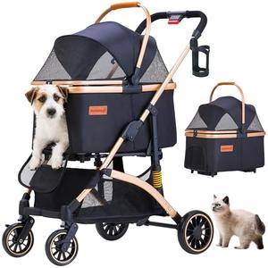 GdnWings Pet Stroller for Small Medium Dogs, Lightweight Small Dog Stroller for Dogs Cats with 6 Shock Absorption System, Detachable Carrier Suitable for Car Seat & Hand Carry, Safe Outings