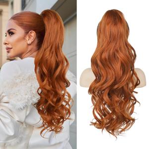 LONAI Claw Clip Ponytail Extension for Women 24 Inch Curly Wavy Ponytails Extensions Clip in Ponytail Hair Extensions Pony Tail Clip on Ponytails Hair Piece (Copper Red)